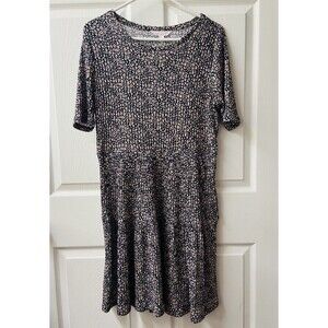 Laura Conrad Dress Womens Large Pink Floral Boho Peasant Short Sleeved Tiered